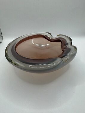 Murano Glass Amoeba Ashtray Amethyst Grey Sommerso Italian Art Glass